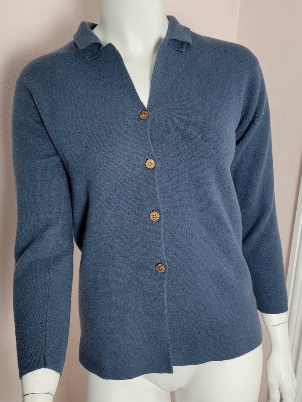 Vintage Tommy Bahama 100% Wool Button Down Sweater Cardigan Blue Collared S